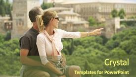  Presentation with aged - Presentation design with pointing at view granada spain background and a tawny brown colored foreground