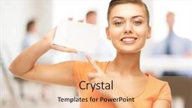  Presentation with white blank notebook silver - Audience pleasing presentation theme consisting of pointing at white blank card backdrop and a coral colored foreground