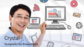  Presentation with breaking news - Slide deck having pointing behind him against breaking background and a  colored foreground