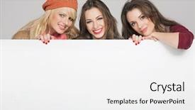  Presentation with airport boarding board - Presentation theme having pointing dog - three smiling girls with advert background and a white colored foreground