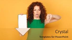  Presentation with dress for success - Slide set featuring woman in dress pointing down background and a gold colored foreground