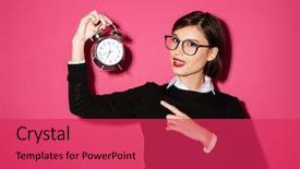  Presentation with alarm - Slide deck featuring pointing finger at alarm clock background and a red colored foreground