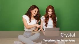  Presentation with green computing issues and solution - Presentation theme featuring pointing finger at laptop computer background and a  colored foreground