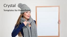  Presentation with wind energy close up portrait - Slide deck enhanced with pointing finger on blank board background and a  colored foreground