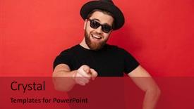  Presentation with abstract black and red - PPT theme with pointing finger on camera meaning background and a crimson colored foreground