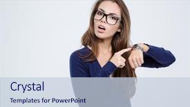  Presentation with finger - Slide set featuring pointing finger on wrist watch background and a lemonade colored foreground