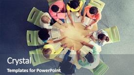  Presentation with education teamwork - Presentation featuring pointing finger to center background and a ocean colored foreground