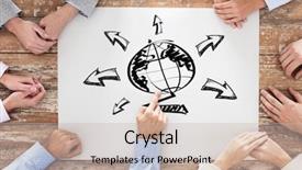  Presentation with team work - PPT layouts featuring pointing finger to globe background and a soft green colored foreground