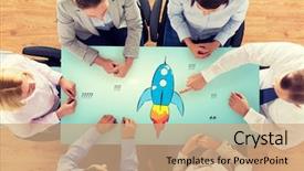  Presentation with team work - Audience pleasing PPT theme consisting of science progress - business people startup development backdrop and a coral colored foreground