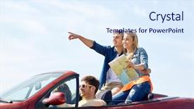  Presentation with travel friends - Cool new theme with pointing finger to something ahead backdrop and a sky blue colored foreground