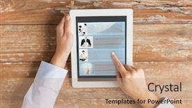  Presentation with technology education - Cool new slide set with pointing finger to webpage article backdrop and a coral colored foreground