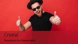  Presentation with fingers - Presentation theme having pointing fingers on camera meaning background and a crimson colored foreground