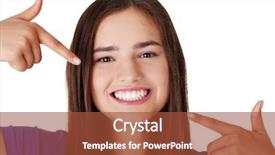  Presentation with teen girl - Audience pleasing presentation theme consisting of pointing on her perfect teeth backdrop and a red colored foreground
