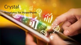  Presentation with digital finance - Amazing PPT theme having digital finance - finger pointing on tablet pc backdrop and a gold colored foreground