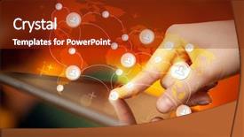  Presentation with social - Presentation theme featuring pointing on tablet pc social background and a  colored foreground