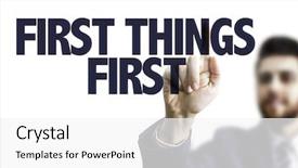  Presentation with first - Colorful theme enhanced with pointing the text first things backdrop and a white colored foreground