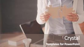  Presentation with puzzle team - Beautiful slide set featuring pointing to a puzzle backdrop and a gray colored foreground