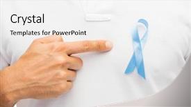  Presentation with cancer care - PPT theme enhanced with pointing to blue prostate cancer background and a white colored foreground