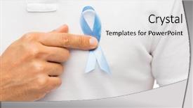  Presentation with cancer care - Audience pleasing presentation design consisting of pointing to blue prostate cancer backdrop and a white colored foreground