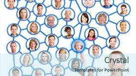  Presentation with social business people network - PPT layouts with pointing to people in social background and a sky blue colored foreground