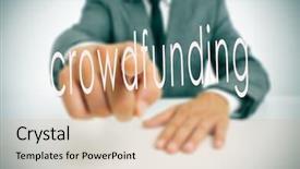  Presentation with crowdfunding - Audience pleasing slide set consisting of pointing to the word crowdfunding backdrop and a coral colored foreground