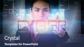  Presentation with hologram - Cool new theme with pointing to the word cyber backdrop and a  colored foreground