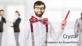  Presentation with old wite man and his music - Slides consisting of pointing up with big pencil background and a sky blue colored foreground