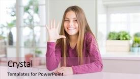  Presentation with swimming beautiful girl swims underwater - Presentation enhanced with pointing up with fingers number background and a coral colored foreground