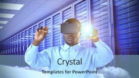  Presentation with virtual reality environments - Beautiful PPT layouts featuring pointing while using virtual reality backdrop and a light blue colored foreground