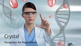  Presentation with cells - Presentation design featuring pointing with 3d dna strands background and a light blue colored foreground