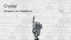  Presentation with robot - Slide set consisting of pointing with bright wall background background and a white colored foreground