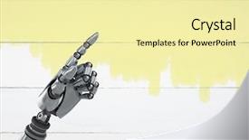  Presentation with robot - PPT theme having pointing with bright wood background background and a blonde colored foreground