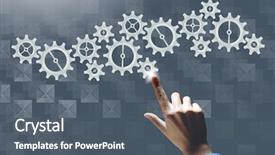  Presentation with human endocrine system - Colorful slide set enhanced with pointing with finger at gears backdrop and a  colored foreground