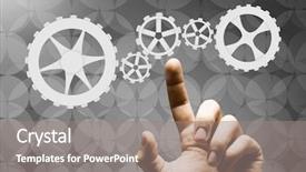  Presentation with human - Slides enhanced with pointing with finger at gears background and a  colored foreground