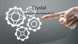  Presentation with human resource resignation - Audience pleasing slide deck consisting of pointing with finger at gears backdrop and a  colored foreground