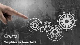  Presentation with human fault - Colorful PPT theme enhanced with pointing with finger at gears backdrop and a  colored foreground