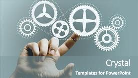  Presentation with human fault - PPT theme enhanced with pointing with finger at gears background and a  colored foreground