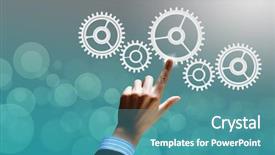  Presentation with training human resources development - Audience pleasing slide set consisting of pointing with finger at gears backdrop and a  colored foreground