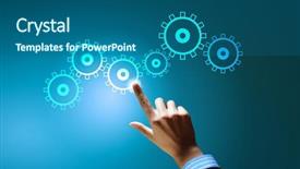  Presentation with human - PPT layouts having pointing with finger at gears background and a  colored foreground