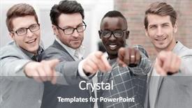  Presentation with team - Presentation theme consisting of points interest - multinational business team pointing background and a  colored foreground