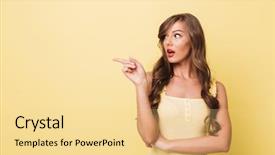  Presentation with long hair - PPT theme enhanced with points interest - photo of surprised woman 20s background and a blonde colored foreground