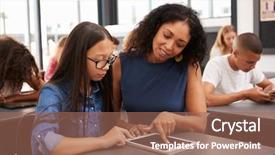  Presentation with helping - PPT theme having points interest - teacher helping teenage schoolgirl background and a coral colored foreground