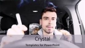  Presentation with sleepy yawning man driving car - Slide set with poisoning human - young man driving a car background and a  colored foreground