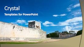  Presentation with court - Colorful slides enhanced with pok near chichen itza pyramid backdrop and a dark gray colored foreground