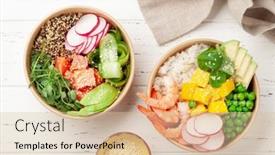  Presentation with shrimps - Slide set consisting of poke-bowls-with-shrimps-salmon background and a lemonade colored foreground