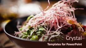  Presentation with modern food - Amazing PPT layouts having poke-with-beef-glass-noodle backdrop and a wine colored foreground