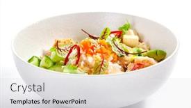  Presentation with soybean - Amazing theme having poke-with-shrimp-avocado backdrop and a light gray colored foreground