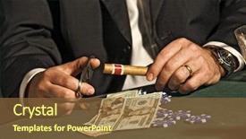  Presentation with cigar - PPT theme featuring poker chips green felt table - closeup image on man cutting background and a tawny brown colored foreground
