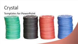  Presentation with poker chips - PPT layouts having poker chips of four different colors isolated on a a over white background background and a white colored foreground