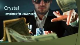  Presentation with poker chips - Beautiful theme featuring poker-player-throwing-us-dollars backdrop and a tawny brown colored foreground